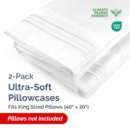 King Pillow Cases Set of 2 - Ultra Soft Hotel Quality Pillowcase Covers - Comfy, Cozy & Wrinkle Free - Shrinkage, Stain and Fade Resistant - Machine Washable Pillow Protectors - 2 Piece Set - White