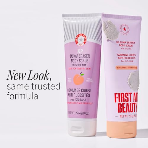 First Aid Beauty KP Bump Eraser Body Scrub with 10% AHA - Dermatologist-Tested Keratosis Pilaris Exfoliator - Support for Rough Bumps & Uneven Skin Texture - Sensitive Skin - 8 oz, Fresh Peach