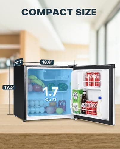 Upstreman 1.7 Cu.ft Mini Fridge with Freezer, Dorm Essentials, Adjustable Thermostat, Energy Saving, Low Noise, Single Door Compact Refrigerator for Dorm, Office, Bedroom, Black-FR17 — view 2