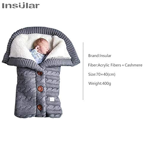 insular Warm Baby Sleeping Bag Envelope Winter Kid Sleepsack Footmuff Stroller Knitted Sleep Sack Newborn Knit Wool Swaddling Blanket (Beige) — view 5