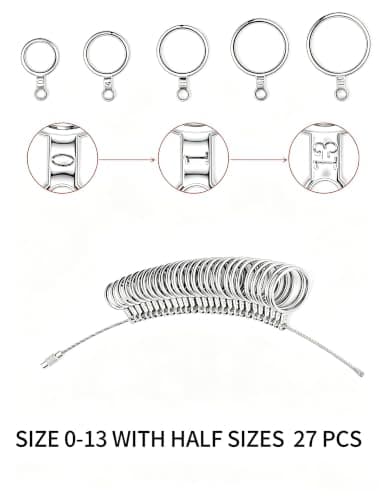 Bflaae 5 PCS Ring Sizer Measuring Tool Kit with Ring Mandrel and Ring Mallet, 27 PCS Stainless Steel Ring Gauges, 2 PCS Reusable Finger Size Tape with Magnified Glass 1-17 USA Rings Size — view 3