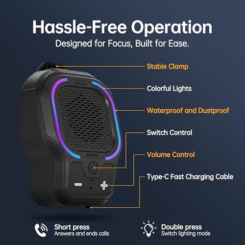 Wearable Bluetooth Speaker, Magnetic Clip-on Portable Wireless Speaker, HiFi Sound Loud Mini Speaker with 3 Light Modes, ENC Mic for Hands-Free Calls Music, Lightweight for Outdoor Work Cycling, Black — view 5