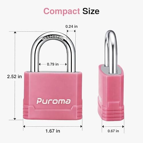 Puroma Lock Heavy Duty Keyed Padlock with 3 Keys Alike, 1-2/3 Inch Outdoor Anti-Cut Shackle Locker Lock for Gates, Fences, Sheds, Gym Lockers, Hasp Cabinets, Toolboxes (Pink, 2 Pack) — view 5