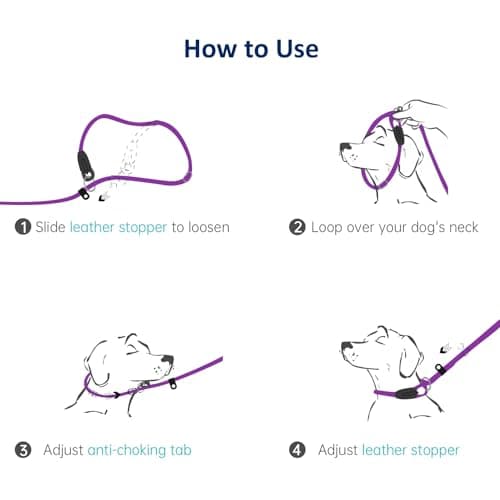 WePet Dog Training Slip Leash, No Pull, Durable Reflective Lead, Puppy Heavy Duty Loop Rope, Comfortable Handle, 6 ft, 1/2 inch, diam. Purple/Black — view 3