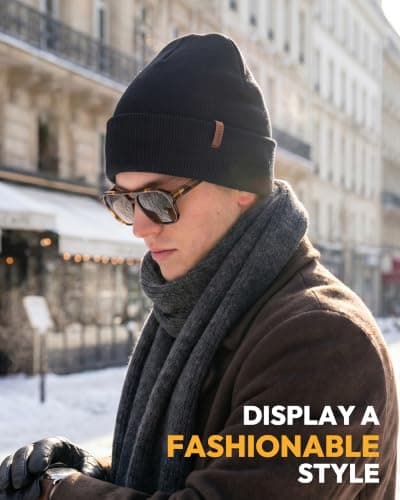 OLIKER Winter Warm Knit Beanie for Men Women, Double Layer Cuffed Slouchy Skull Cap (Black) — view 5