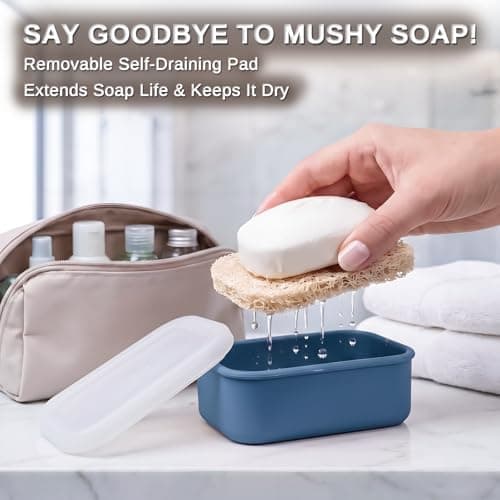 HighHerz Compact Leak Proof Silicone Travel Soap Case with Draining Tray - Portable Bar Soap Container - 2026 Upgrade Travel Essentials for Camping, Gym & Shower (Clear Blue) — view 4