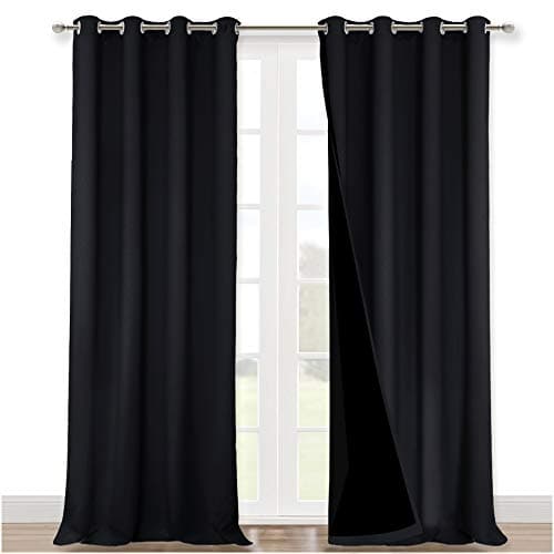 NICETOWN Extra Long Truly Blackout Drapes for Hall and Villa, 52-inch Width Each Panel, 102-inch Length, Black, 2 Pieces, 100% Blackout Window Curtain Panels with Black Lined for Night Shift Worker