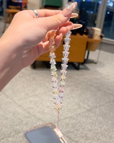 TRBR Star Phone Charm Wrist Strap, Beaded Lanyard Wristlet Chain, Anti-Theft Bracelet Strap for iPhone & More Cases (Rainbow Star) — view 3