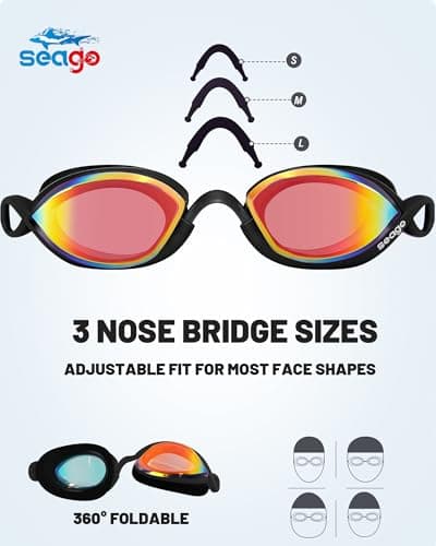 Seago 2 Pack Professional Racing Goggles Swimming Adult Men Women Youth, Anti-Fog UV Protection Clear View Mirrored Coating, 360° Foldable Adjustable Nose Bridge Suitable for Competition & Training — view 4