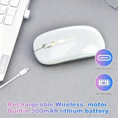 AZTZATZ Wireless Bluetooth Mouse Rechargeable Long Lasting Dual Mode - BT 5.2 & 2.4G Silent RGB LED Mice, Slim Portable Ergonomic Mouse for Laptop/PC/Tablet/MacBook/iPad/Apple Devices(White) — view 2