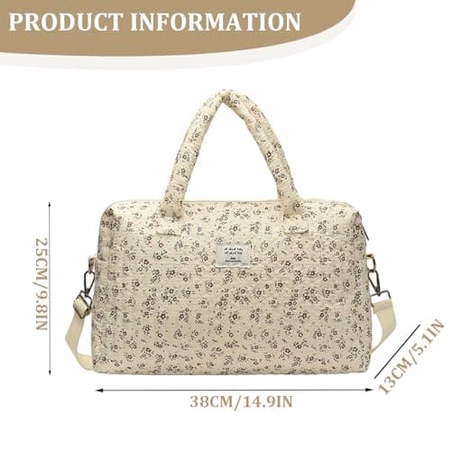 Quilted Diaper Bag, Adjustable Soft Floral Diaper Bag for Women, Multi-Pocket Large Mommy Bags for Travel and Daily Use