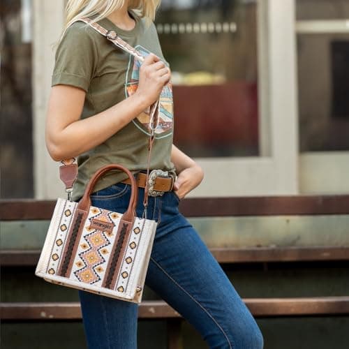 Wrangler Purse for Women Boho Aztec Tote Bag Hobo Shoulder Top Handle Handbags with Wide Guitar Strap Fall Collection Gift XY6 WG2202-8120SCF