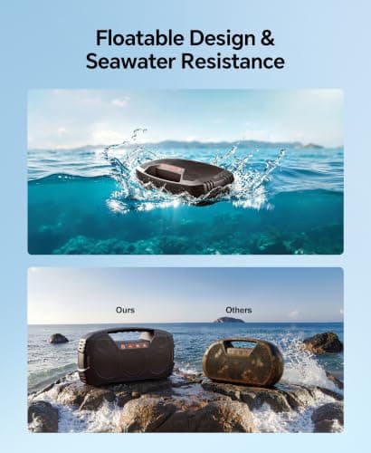 IPX7 Waterproof Outdoor Bluetooth Speaker, Wireless, 90W(Peak), 32H Playtime, Floating Design, Deep Bass & Loud Stereo Sound, Portable with Handle, Rugged for Pool, Beach, Kayaking, Hiking, Dark Brown — view 4