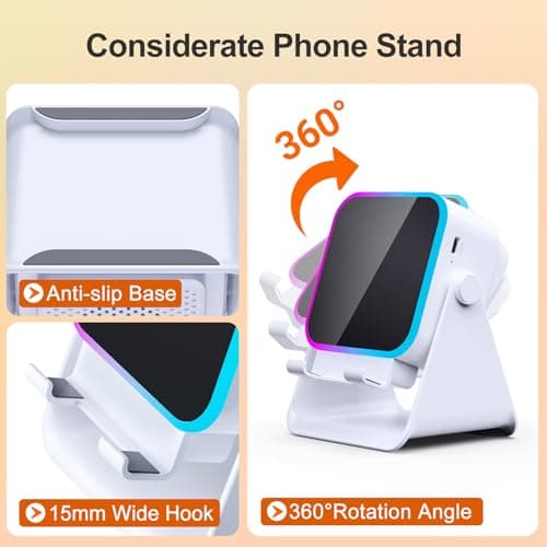 BOLONMI Wireless Bluetooth Induction Speaker, Phone Speaker Amplifier with Colorful Lights & 3500mAh Battery, Portable Phone Stand Compatible with iPhone/iPad/Android/Samsung - White — view 5