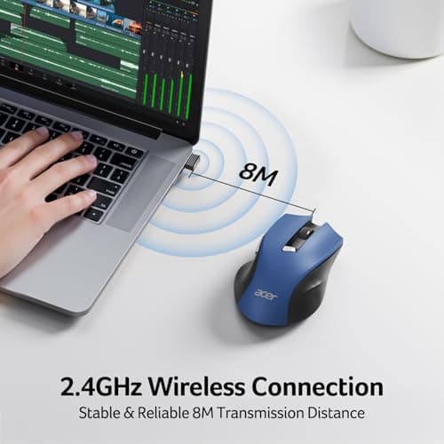 Acer Wireless Mouse for Laptop, 2.4GHz Computer Mouse 3 Adjustable DPI Office Cordless USB Mice with USBA Receiver, 6 Buttons, 1600 DPI, Medium to Large Sized Hands (Blue)