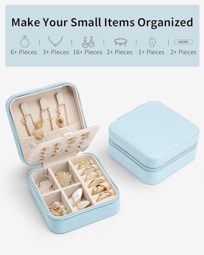 VLANDO Travel Jewelry Case, Bridesmaid Gift for Women - Small Travel Jewelry Box for Girls Women - Blue — view 5