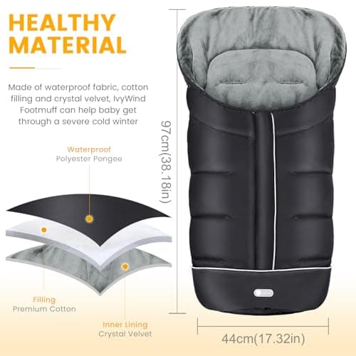 IvyWind Stroller Footmuff Universal, Warm Stroller Cover for Winter, Waterproof Baby Stroller Bunting Bag, Toddler Stroller Winter Sack for Cold Weather, Black — view 5