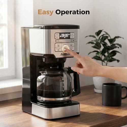 Aromvel 12-Cup Drip Coffee Maker Programmable, Coffee Machine with Glass Carafe, Adjustable Brew Strength, 24-Hour Delay Brew & 4-Hour Keep Warm, 1-4 Cup/Classic/Rich Coffee Brewer for Home Office — view 4