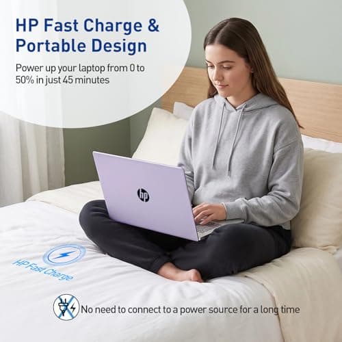 HP 17.3" Touchscreen Laptop w/Microsoft 365, 8GB RAM, 512GB SSD+128GB UFS, Webcam w/Shutter, Fingerprint Reader, Backlit Keyboard, Microsoft Copilot Key, Intel Quad-Core CPU, Win11, Lavender — view 5