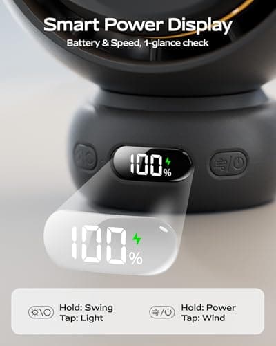 Bearwind Mini Portable Stroller Fan – 60° Auto Oscillation, Quiet USB-C Rechargeable Baby Fan, 4 Speeds, Night Light & Warning Light, Flexible Tripod for Stroller, Car Seat, Crib, Camping (Black) — view 5