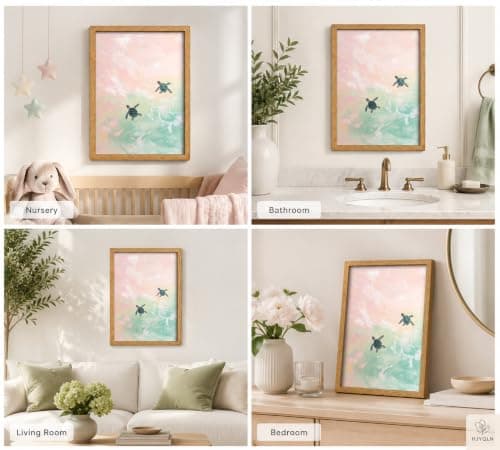 Framed Turtle Canvas Wall Art,Summer Tropical Animal Painting Picture Wall Decor,Dreamy Ocean Coastal Poster Print Artwork,for Bathroom Bedroom Living Room kids Room Home Decoration 8x10in — view 5