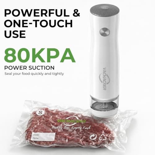 Vachacker Handheld Vacuum Sealer Kit for Food Storage - Compact Vacuum Sealer Machine with 30 Reusable Bags，Portable Rechargeable Food Saver for Sous Vide, Meal Prep & Freezer Storage