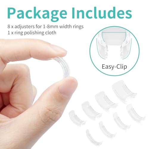 Ottemax Ring Sizers for Loose Rings, 8 Pack 8 Sizes, Ring Size Adjuster, Invisible Ring Guards for Women and Men, Resizer with Polishing Cloth,Fits Bands Width to 1-8mm