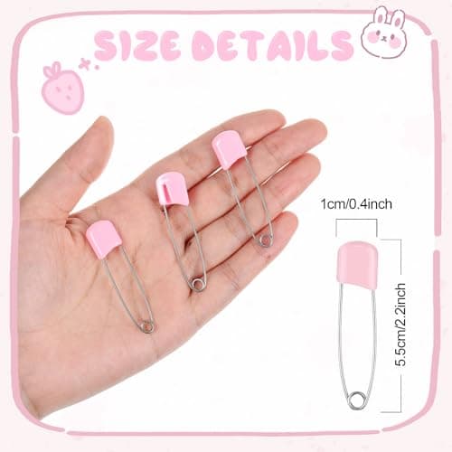 WILLBOND 50 Pcs Safety Pins 2.2 Inch Plastic Head Cloth Pins with Locking Closures Stainless Steel with Velvet Bag, Light Pink