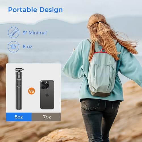 Selfie Stick Travel Tripod for Cell Phone with Remote Control and Phone Holder, Extendable Selfie Stick for iPhone, iPhone Tripod for Video Recording, 50 Inch, Black — view 4