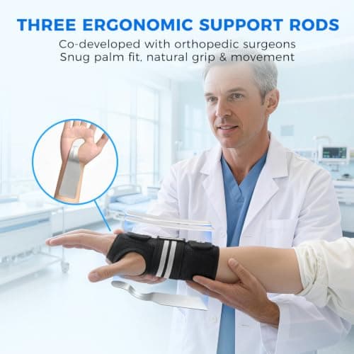 BULA BEAR Carpal Tunnel Wrist Brace, Equipped with 3 Ergonomic Splints, Breathable Wrist Support for Men & Women, Night & Work Support, Pain Relief, Tendonitis, Sprain, Rigid Hand Brace for Arthritis (Right Hand, Black/White, Large)