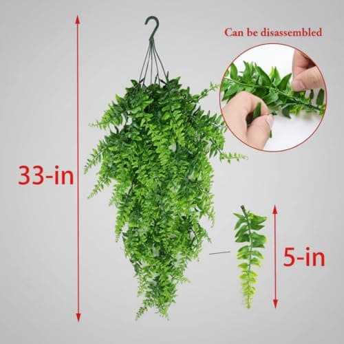 4 Pack Artificial Hanging Plants for Terrarium, Realistic Reptile Vines with Suction Cups for Snake Tank, Bearded Dragon Habitat, Gecko Climbing Decor