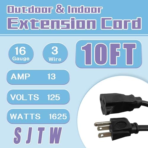 GREATIDE Indoor Outdoor Extension Cord 10 FT, 16/3 SJTW Weatherproof Black Electrical Cords, 13 AMP Heavy Duty 3 Prong Power Cable Great for Garden, Landscaping & Holiday Decorations