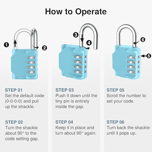 Puroma Combination Lock 4 Digit Waterproof Locker Locks Secure Outdoor Padlock for Gym Lockers, Toolboxes, Gates, Fences, Storage, Sports Locker, Cabinets (Sky Blue) — view 5