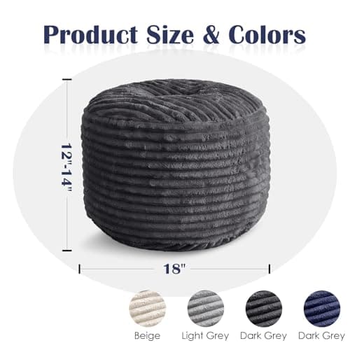 Stuffed Round Ottoman,Corduroy Pouf Ottoman Foot Rest,18 X 14 in,Dark Grey