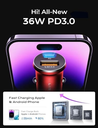 LISEN 2-Pack USB C Car Charger Adapter Fast Charge, 48W All Metal Cigarette Lighter USB Charger for iPhone 15 Smallest Flush Car Charger USB C for iPhone 14 Pro Max 13 12 Galaxy S23/22 iPad Pro-Red — view 2