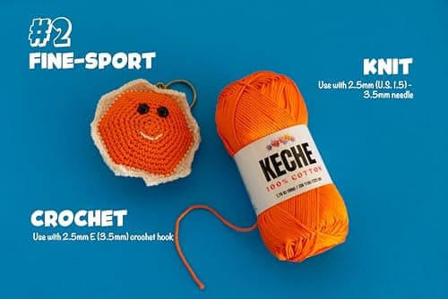 Cotton Yarn - 100% Cotton Yarn for Crocheting and Knitting, Mercerized Cotton Amigurumi Yarn Fine-Sport 2 1.76 oz (50g) / 136 Yrds (125 m) - Orange — view 2