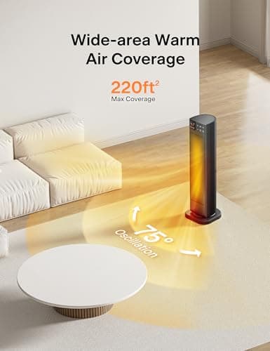 PELONIS Oscillating Ceramic Tower Indoor Space Heater for Home with Oscillation, Programmable Thermostat & ECO Mode, 12H Timer & Remote Control, Safety Protection, 23 Inches, 1500W, PHF15RSAPH23 — view 3