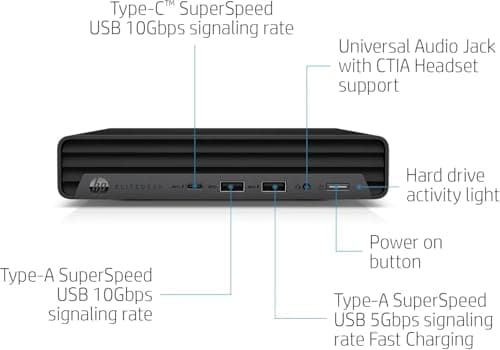 HP EliteDesk 800 G6 Mini Computer Desktop PC, Intel Gen 10th Core i5-10500T, 16GB RAM, 256GB SSD, 4K Support, Displayport, RJ-45, Wi-Fi, BT, Windows 11 Pro (Renewed)