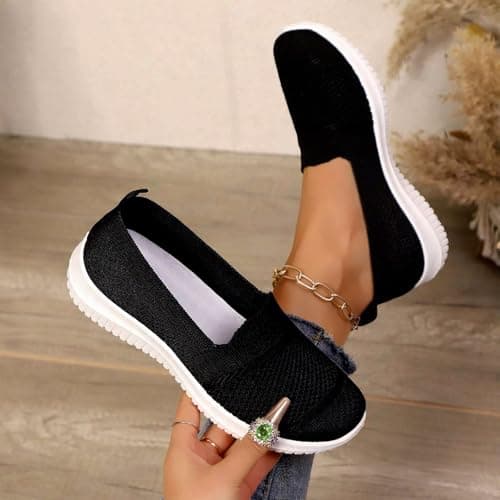 Canvas Wedge Shoes for Women Knit Mesh Lightweight Flats Comfortable Breathable Walking Running Slip-On Orthopedic Espadrilles Sneakers
