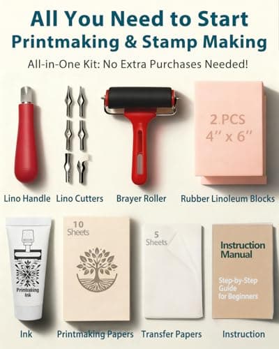 EasyTime Linocut Kit Block Printing: Complete Beginner Set Ready to Use