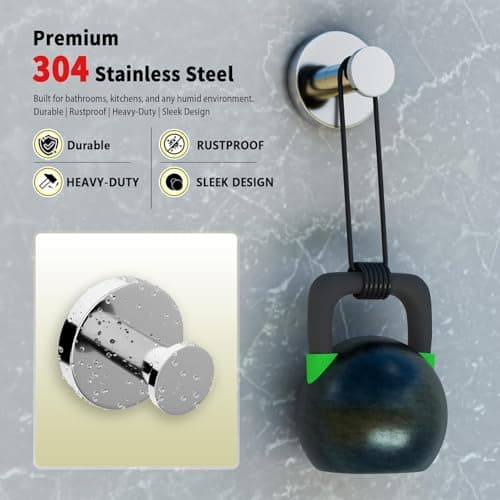 Elyzir Towel Hooks for Bathrooms, 2 Packs Wall Mount Towel Holder, Stainless Steel Heavy Duty Wall Hooks, Rustproof Door Hook for Kitchen, Bedroom, Hotel, Pool, Towels, Coats, Clothes (Drilling)