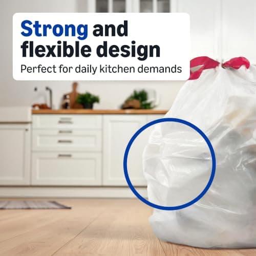 Amazon Basics Trash Bags, Tall Kitchen Drawstring, Unscented, 13 Gallon, 200 Count, Pack of 1, Packaging May Vary — view 2