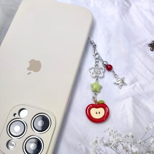 Nalefow 2PCS Cute Phone Charms Keychains Aesthetic Y2k Pink Guitar Strawberry Star Cell Phone Straps Key Chains for Keys Bags Camera (Red Apple) — view 2