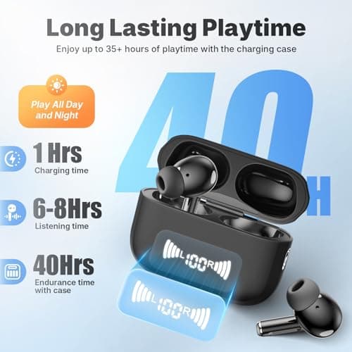 BLXSounds Wireless Earbuds, Bluetooth 5.3 Headphones Wireless Earbuds with 4 ENC Noise Cancelling Mic, 40+Hrs, HiFi Bass 3D-Stereo, USB C in-Ear Earphones, Ear Buds for iPhone, Android,Laptop — view 2