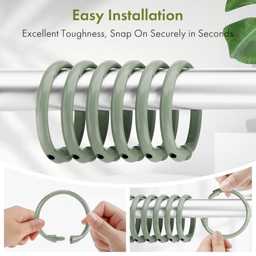 Amazer Plastic Shower Curtain Rings, 24 Pcs Shower Curtain Hooks, O Shape Sage Green Shower Curtain Hooks Rings, Easy to Snap Closure, Shower Hooks for Shower Curtain and Liner Bathroom — view 5
