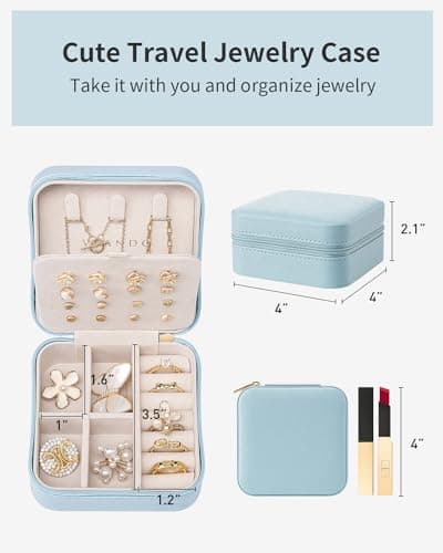 VLANDO Travel Jewelry Case, Bridesmaid Gift for Women - Small Travel Jewelry Box for Girls Women - Blue — view 3