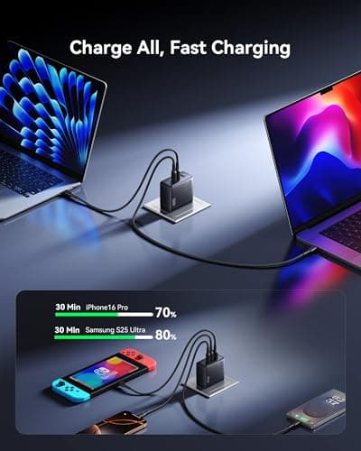 INIU 100W GaN USB C Charger, 3-Port Compact Fast Charging Block with 5ft 100W USB C Cable, Foldable Travel Laptop Charger for MacBook Pro Air 15 14, iPhone 17 16 Pro Max Samsung S26 S25 Dell etc White — view 2