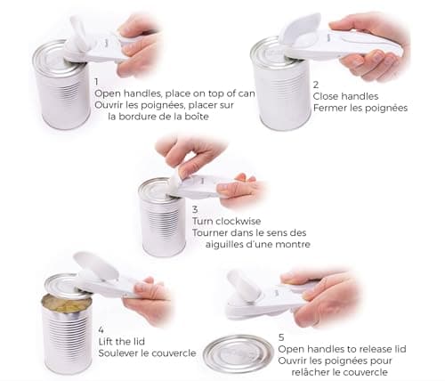 Starfrit Little Beaver Can Opener, Safe, Holds Lid and Leaves No Sharp Edges on Lid, Comfort Grip, 3-Year Warranty, White