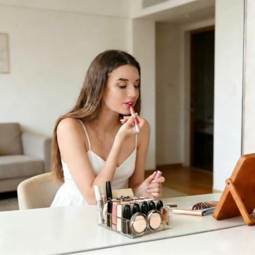 WECHENG Clear Plastic Acrylic Makeup Organizer for Makeup Palette Organizer, 7 Slots Cosmetic Organizer for Vanity Countertop & Drawer, Holder for Eyeshadow Palettes, Blushes, Lipstick — view 4