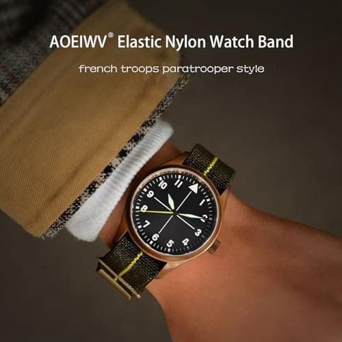 Aoeiwv French Troops Paratrooper Watch Band with Hook-and-Loop Premium Striped Military Elastic Nylon Watch Strap Silver & Black Buckle 18mm 20mm 22mm 24mm Replacement Band Strap for Men Women — view 4